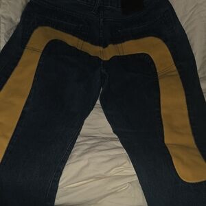 Evisu Men's Relaxed Jeans with Yellow Detail